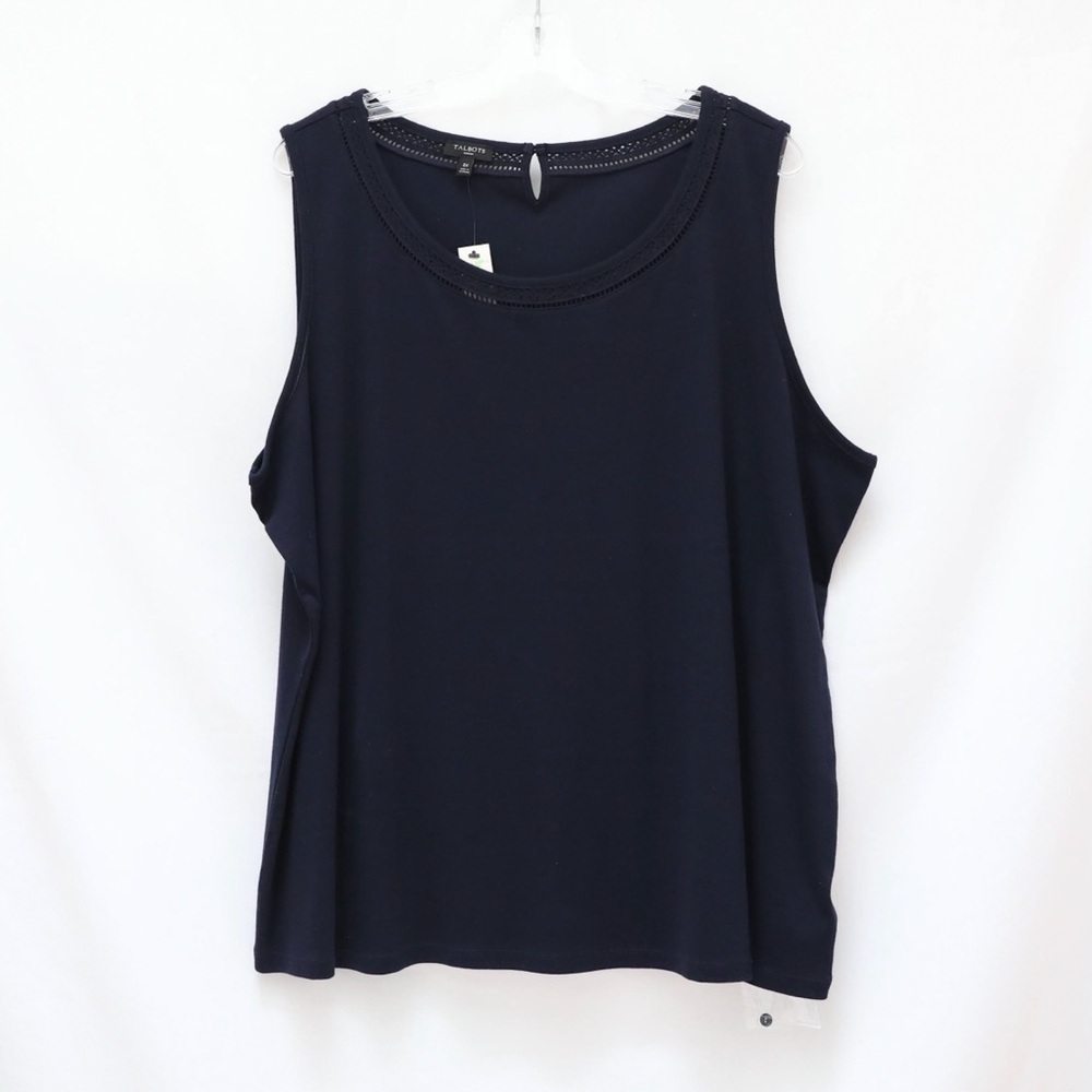 NWT Talbots Midnight Blue Tank Top 3X cotton spring summer new dark lace trim